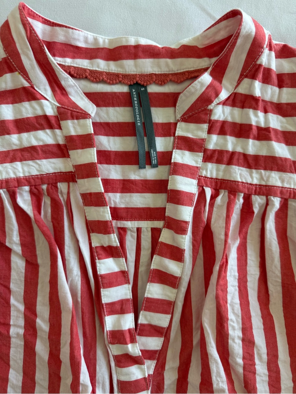 Anthropologie Darcy Popover Orange and White Striped V-Neck Puff Sleeve Blouse - Picture 7 of 12